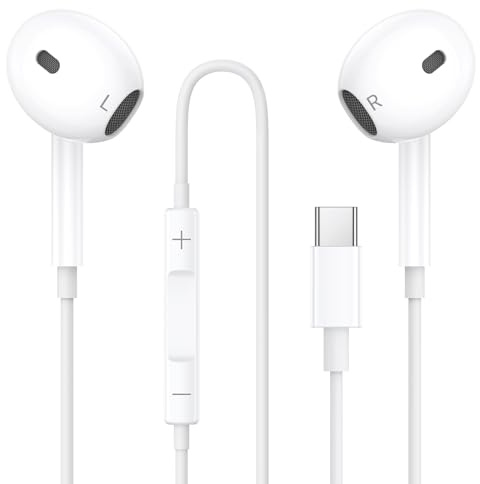 USB C Headphones for iPhone 15 16 17,In Ear Type C Wired Earphones, HiFi Stereo Wired Headphones USB C with Microphone &Volume Control for Samsung Galaxy S23 S22 S21 FE iPad Pro Huawei Google Pixel
