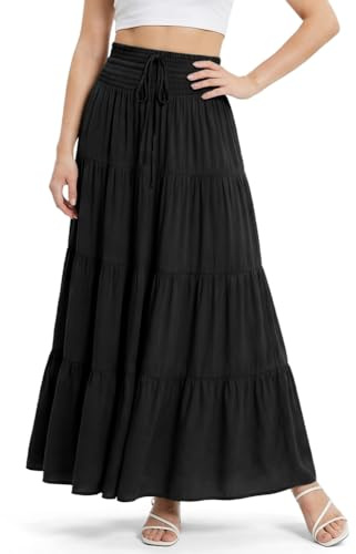 Alaoo Femme Jupe 2 en 1 Bohème, Femme Taille Haute A-Ligne Longue Jupe des Décontractée Vacances L'été Plage Vintage, Longue Maxi Jupe Bohême Tour de Taille Elastique Été Jupe A-Line
