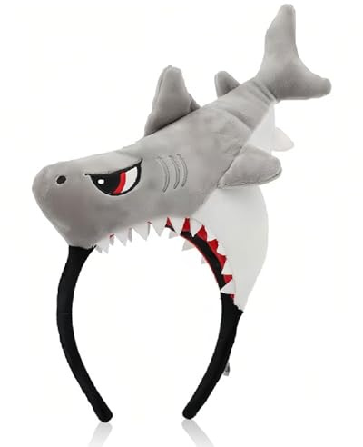 UYRVAPE 1 Stück Hai Kopfband Plush Hai Hut Tier Kopfbedeckung Plush Tier Kopfband Hai Kostüm Kopfbedeckung Hai Party Hüte Für Männer Frauen(Grau)