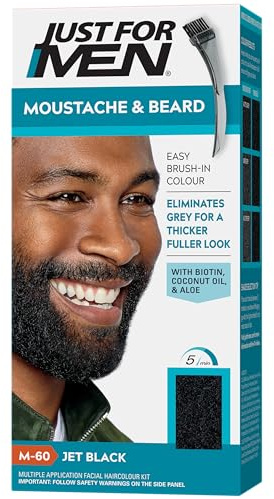 Just for men Moustache & Beard Jet Black Dye, Eliminates Grey for a Thicker & Fuller Look M60