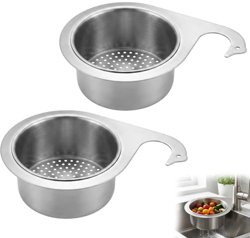 2 Stück Sieb für Spülbecken, Runde Abtropfkorb für Spüle, Praktische Küchenhelfer zum Abtropfen von Geschirr und Besteck, Ideal für Obst Gemüse und Lebensmittelreste