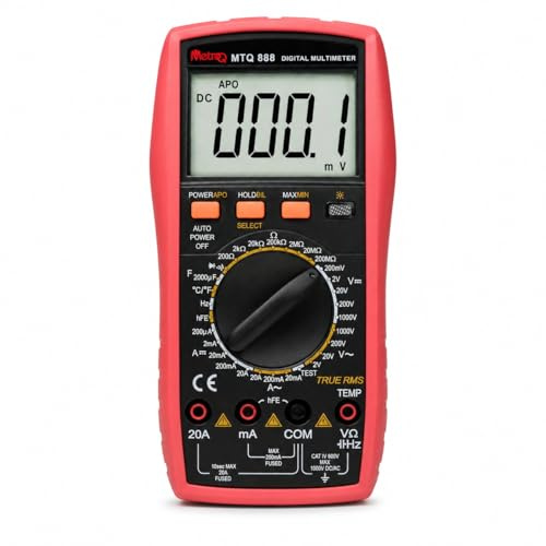 TRMS Digital Multimeter CAT IV 600V — MetroQ MTQ 888 Auto-Ranging with Temperature, Capacitance, Frequency & 20A Current | Professional Grade | For Electricians & Automotive