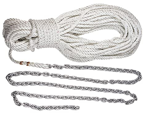 Lewmar Boat Anchor Rode for Windlasses - 20' 5/16 G4 Chain, 200' 9/16 Rope with 3/8 Shackle, High-Test-Rated Galvanized Links, Hand-Sewn Whipping