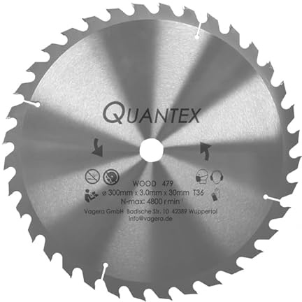 Kreissägeblatt Holz Ø 300mm x 30mm HM 36 Zähne - Diamantschliff - inkl. 4 Reduzierringen.