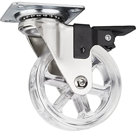 SOTECH Dekorative Design Möbelrolle RAPID Rollen-Ø 75 mm transparent | mit Bremse, Tragkraft 35 Kg, Höhe 97 mm, Lenkrolle