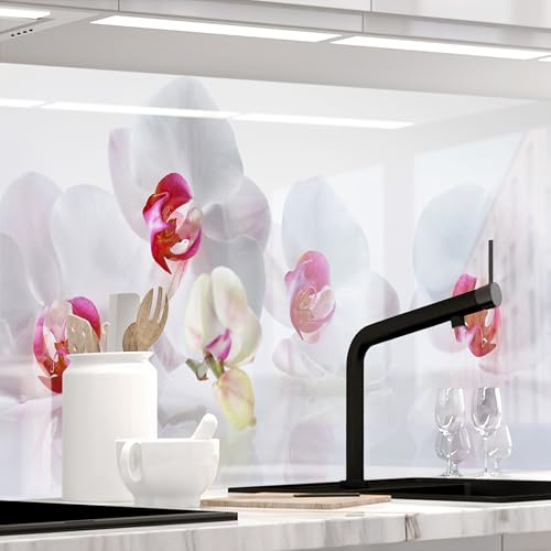 STICKERPROFIS Küchenrückwand ORCHIDEEN ENSEMBLE (Premium) 60 x 220cm | Spritzschutz & Fliesenspiegel · alle Untergründe · hitzebeständig, abwaschbar · ohne Bohren · 1,8mm Verbundmaterial Glasoptik