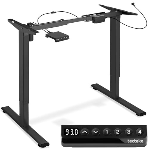 tectake® Tischgestell höhenverstellbar, Schreibtisch höhenverstellbar elektrisch, 85-129 x 65 x 71-121 cm, Variable Gestellbreite, Belastbarkeit 70 kg, Memory-Steuerung und Alarmfunktion - schwarz
