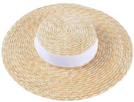 Ulalaza Sombrero de paja trenzado de ala ancha para mujer, protección solar UPF 50+, sombrero de paja para verano