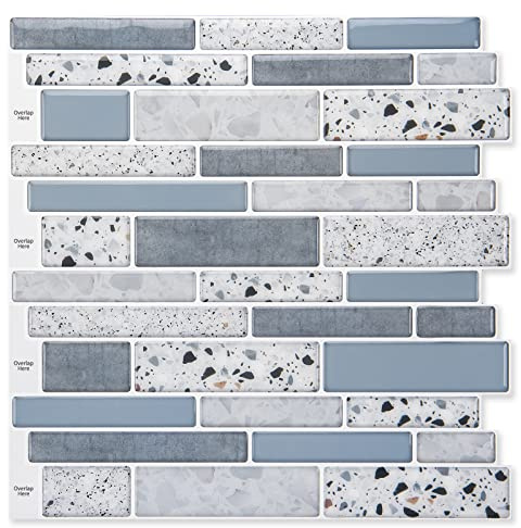 Art3d Peel und Stick Ziegel Küche Backsplash Selbstklebende Wand Fliese Stein Design, 10 Blätter (Blau)