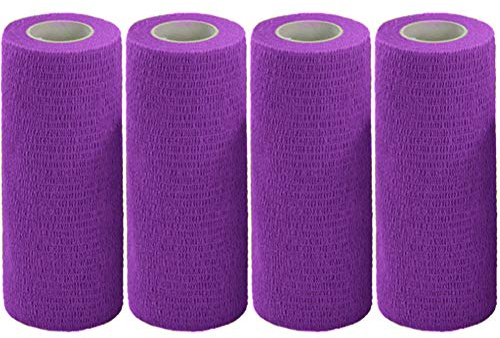 Vet Wrap Tape Bulk 6 Inch Self-Adhesive Cohesive Bandage Wraps Wide Bandages for Horses Dogs Cats Animals Pets, Purple, 4 Rolls