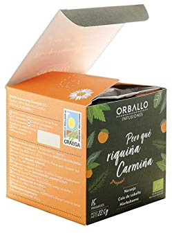 Pero que Riquiña, Carmiña infusión ecológica con naranja, cola de caballo y hierbabuena estuche 10 pirámides