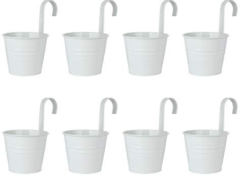 HLTER Blumentöpfe zum Aufhängen, Metall, Eisen, Weiß, Pflanztöpfe mit Haken, für Balkon, langlebig, Garten, Terrasse, Outdoor, Kräutertöpfe, perfekt für Zäune