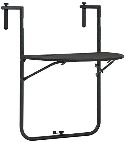 Balkontisch Höhenverstellbar Hängend Klappbar Balkonhängetisch Balkon Klapptisch Hängetisch Braun 60x64x83,5 cm Kunststoff Rattanoptik