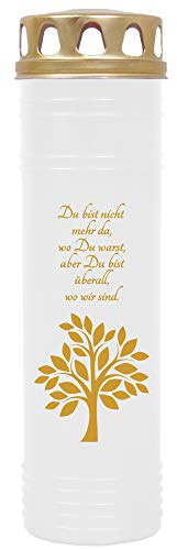 HS Candle Grabkerze Grablicht mit Motiv (Baum Gold) - ca 170h / 7 Tage Brenndauer je Kerze (26cm, Ø 7cm) - viele Verschiedene Designs
