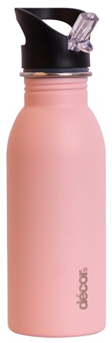 Décor Snap n Seal 500ml Stainless Steel Water Bottle with Straw, BPA Free - Leakproof Metal Flask with Carry Handle for School, Travel, Work & Gym - Ideal Drinking Bottle for Kids & Adults - Pink