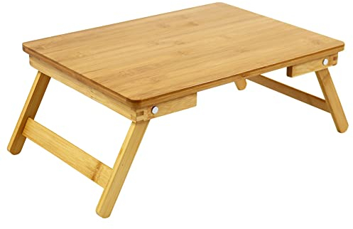 WKWKER Bambù Laptop Letto Tavolo Lap Desk Per Letto Colazione Letto Vassoio Con Gambe Pieghevoli Tavolo Letto Portatile Per Computer Spuntino Studio Di Scrittura (Naturale)