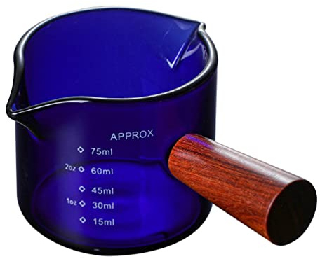 Shotgläser Double Sput Triple Pitcher Milch Tasse Espresso- Schussglas mit Holzgriff Mini- Milchglas- Tasse - Messbecher für Milchkaffee Espresso 75Ml Schnapsgläser