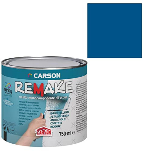 Colorificio Carson Remake Smalto Monocomponente All'Acqua Per Pavimenti E Rivestimenti Piastrelle Gres Additivo Incluso 750 Ml (Ral 5005 Blu segnale)