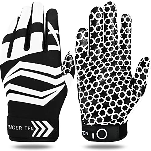 LOVMEAD American Football Handschuhe Erwachsener Jugend Herren Gloves Receiver Empfänger Handschuhe Ultra Stick für Sport Fußball (L, Weiß)