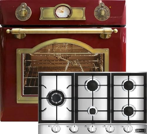 Kaiser Set de cuisinière à gaz EH 6355 RotEm + KCG 9357 Turbo - Four électrique autonome - 79 l - Four encastrable - 8 fonctions + plaque de cuisson à gaz en acier inoxydable 90 cm - Cuisinière à gaz,