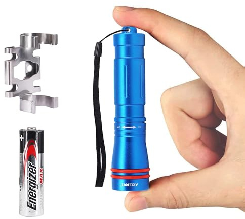 ARCHON D2A Small Diving Flashlight, Dive Headlamp Waterproof Flashlight Blue Backup Light with Stainless Steel 316 Face Mask Clip for Underwater Lighting