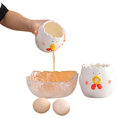 EJOTSTSD Cute Egg Separator, Ceramics Country Chicken Egg Yolk White Separator, Household Egg Filter Splitter, Funny Practical Kitchen Cooking Baking Cake Gadget Tool, Dishwasher Safe, Red