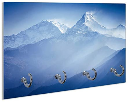 Wallario Schlüsselbrett aus Glas 30 x 20 cm, Wand Schlüsselhalter mit 4 Haken, Motiv: Sonnenaufgang in den Bergen