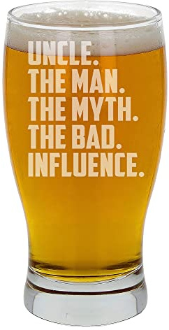 The Man The Myth The Bad Influence Uncle Beer Pint Glass Gifts for Uncle Birthday Engraved Funny Pint Glass