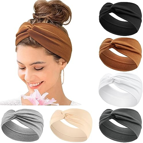 Kavya Sommer Boho Stirnbänder Damen - Elastische Weiche 6 Pcs Mehrfarbig Dünn Stirnbänder Damen Print Haarschmuck Yoga Haarband