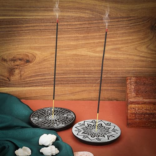 Ajuny Handgefertigte Räucherstäbchenhalter aus Marmor mit Blumenschnitzerei – Perfekter Räucherturm zum Verschenken Dekoratives Heim und Küchendekor Aschefänger Räuchergefäß – 4 Zoll, 2er-Set
