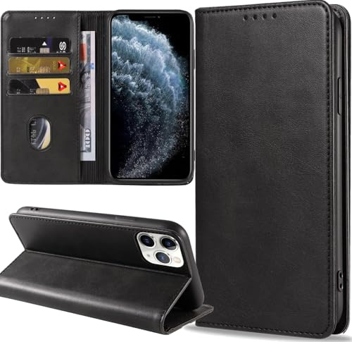 ZYIMOU Handyhülle für iPhone 11 Pro Hülle, Leder Schutzhülle Standfunktion Kartenfach Wallet Klapphülle iPhone 11 Pro Flip Case Cover, Schwarz