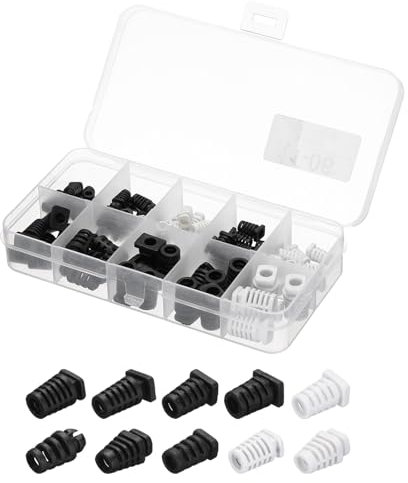 sourcing map 75pcs Strain Relief Cord Connector Assortment Cable Bushing Boot Sleeve for Electric Cable Cord Insulation Protection, Black White