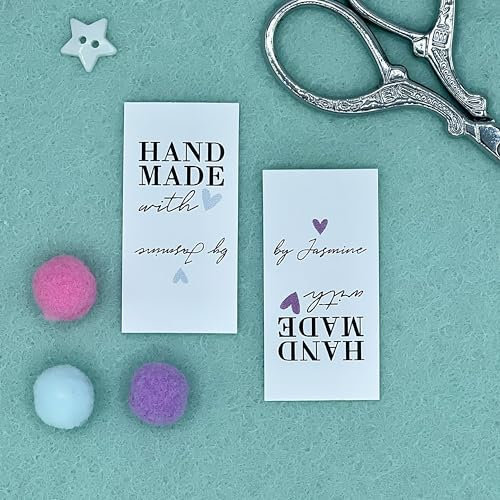 Love Heart Garment Tags For Handmade Items Fold Over Fabric Customise Your Text 25mm x 50mm (005FO) Sewing Knitted Crochet Handsewn Laundry Tag Care Label Personalised Sew On Tag