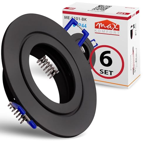 Maxkomfort 6x Einbaustrahler Bad 5101-BK | IP44 RUND Schwarz – Einbauspot mit GU10 Fassung, Rostfrei, Deckenspot für Feuchtraum