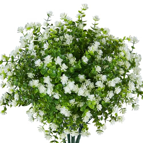 URSTOUD Künstliche Eukalyptus-Pflanzen, Buchsbaum-Sträucher, UV-beständig, kein Verblassen, Kunstkunststoff, Grün für Hochzeit, Brautstrauß, Innen- und Außenbereich, Haus, Garten, Küche, Büro