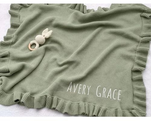 ZXH Personalisierte bestickte Namensdecke für Baby Mädchen oder Jungen, individuelles Geschenk für Neugeborene, neue Mutter, Kinderdecke, sehr weicher Baumwollstrick