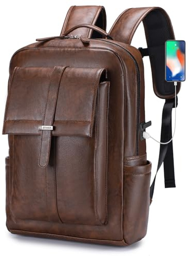SPAHER Wizzair Handbagage 40x30x20 Ryggsäck Skolryggsäck PU-läder Reseryggsäck Ryggsäck 15,6 tum Laptop Ryggsäck Dagsäck Fritidsryggsäck Dagsäck Present för Kvinnor Män Brun