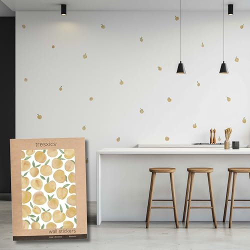 Pegatinas Pared Decorativas Ciruelas Acuarela | 1 Lámina, 30 Ciruelas Adhesivas | Vinilo Adhesivo Pared | Efecto Papel Pintado | Detalle Decorativo | TRESXICS (Amarillo)
