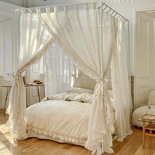 Elegantes, modernes Leinen-Prinzessinnen-Moskitonetz mit 4 Eckpfosten, romantisch für Mädchen und Frauen, Bettvorhang, Baldachin für Erwachsene, Hochzeit, Schlafzimmer, Kinderzimme