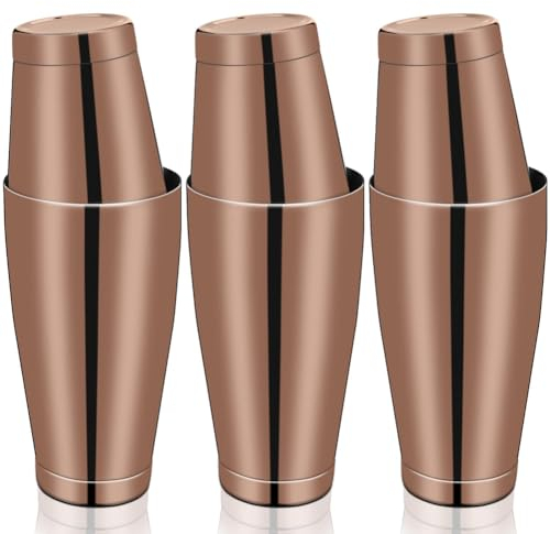 Lahdrhab Juego de 3 cocteleras profesionales para bar, coctelera Boston de acero inoxidable, mezclador de bebidas (oro rosa)
