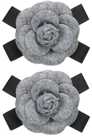 PATIKIL Camélia Fleur Broche, 2 pcs Fleur Broches pour Femme Vintage Noeud Broche Tissu Rose Broche Revers Echarpe Boucle Épingle Cadeaux pour Tire Mariée Robe, Gris