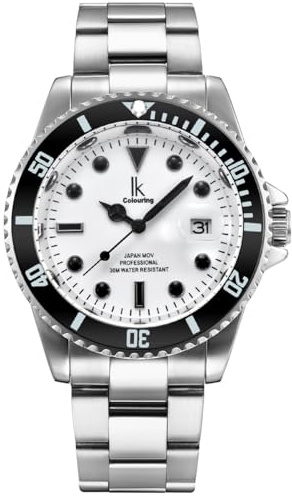Alienwork Reloj Hombre Mujer Plateado Pulsera de Metal Acero Calendario Fecha Blanco Dial Luminoso Clásico Elegante