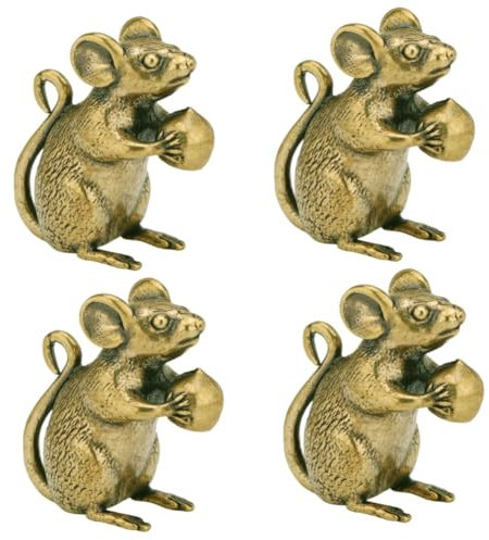 Amosfun 4 Stück -Ornament aus Messing Rattendekoration Minifiguren Tierkreiszeichen Haushaltsstatue Feng-Shui-Ratte Vintage Dekoration Retro Dekoration Retro- -Figur Desktop-Schmuck