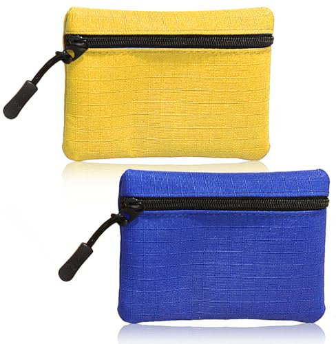 2 Stück Münzgeldbörsen, Münzgeldbörse mit Reißverschluss für Damen, Oxford-Stoff, kleine Münzbörse für Mädchen und Jungen, tragbare Mini-Münztasche für Damen und Herren (Gelb + Blau)
