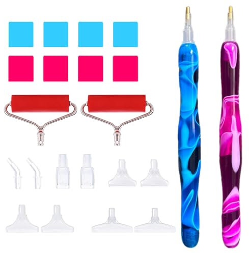 Diamond Painting Stift,5D Diamant Malstift Set,Kunstharz Diamond Painting Zubehör mit Ersatz Stiftköpfen,Malerei Kleber Ton und Roller für Strasssteine DIY Handwerk und Nail Art Kunst