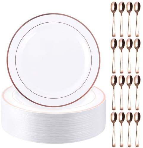 40 Stück Weiße Plastikteller mit Goldrand,Plastikteller Mehrweg 26cm,Mehrweg Kunststoffteller,Hartplastik Teller, Wiederverwendbare Plastikteller, Partyteller Gold für Hochzeiten, Geburtstage, Partys