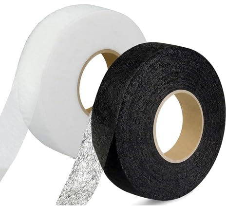 Bicoozz 50 Meter Saumband zum Aufbügeln Weiß/Weiss+Schwarz 25 m/roll Bügelband 30 mm Breit Bügelsaumband Selbstklebende Nahtband zum Reparieren Stoff, Gardinen,Hosen, Kleidung Iron on (50 M-3 cm)
