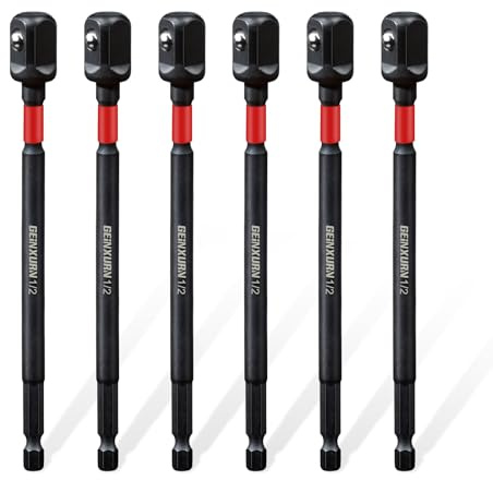 Geinxurn 6Pcs Impact Socket Adapter Set,1/2 Drive Square, 6 Inches Extension Bit Socket Sriver Set,Adapt Your Power Drill to High Torque Impact Wrench