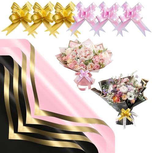 DHFUCNKO 20Blatt Blumen Papier Blumenpapier Blumenstrauß Papier mit 20 Band | Blumen Geschenkpapier Wasserfest Bouquet Papier Packpapier 58cm Blumenstrauss Papier für Weihnachtssträuß Valentinstagssträuß