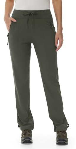 donhobo Pantaloni da trekking da donna, leggeri ad asciugatura rapida, traspiranti, protezione UV, elasticizzati, da trekking, pantaloni funzionali, verde militare, XS